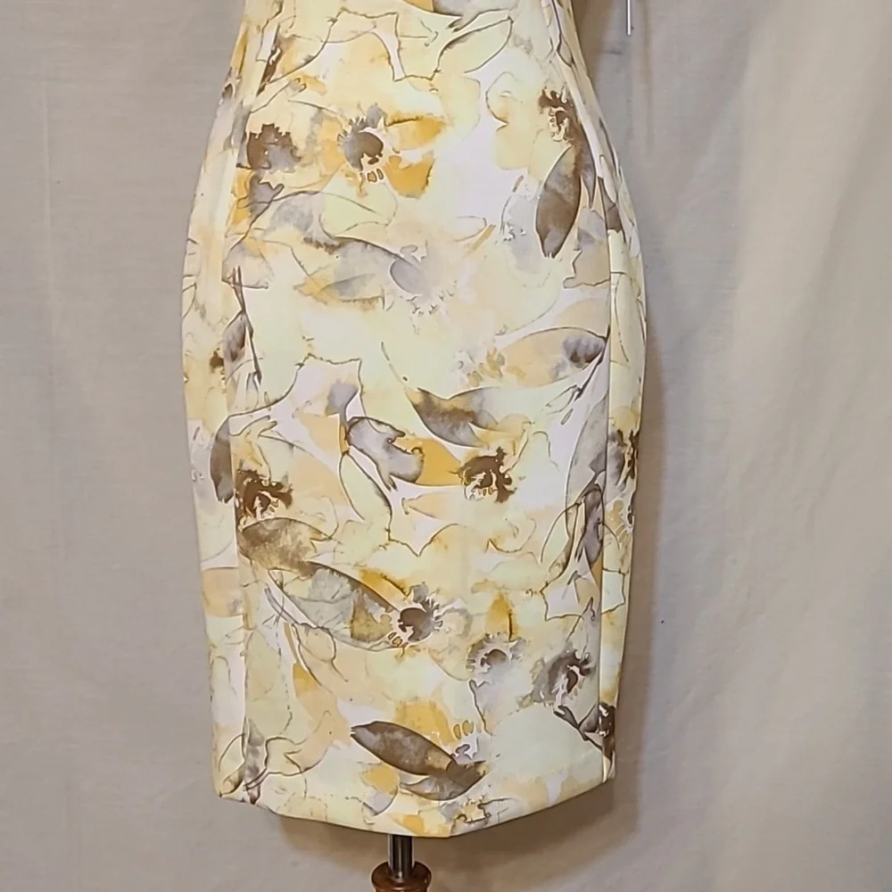 Calvin Klein Yellow Floral Detail Short Sleeve Sheath Dress - Picture 8 of 11
